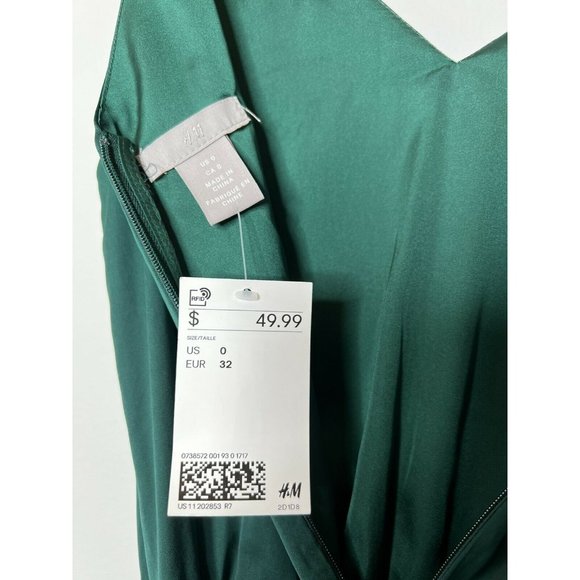 NWT H&M Wide Leg Crop Jumpsuit Emerald Green Belt Zip Up Size US 0 EU32 - Picture 8 of 12